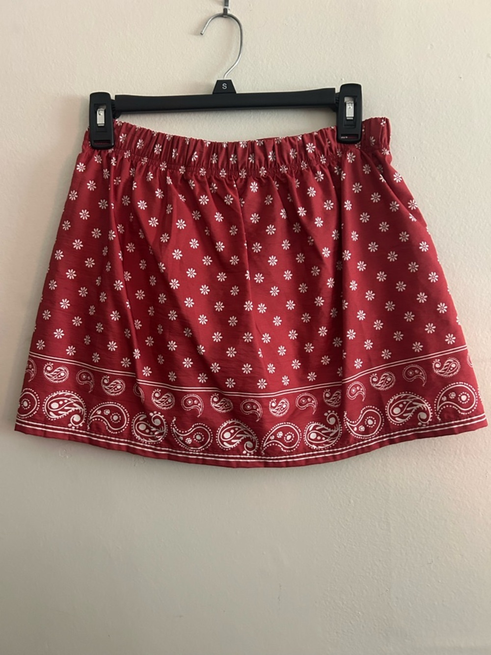 aerie Red Floral & Paisley Elastic-Waist Mini Skirt